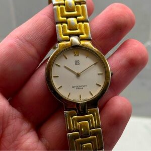 Vintage Gold Givenchy Watch Mens Quartz White Dial Needs Repair